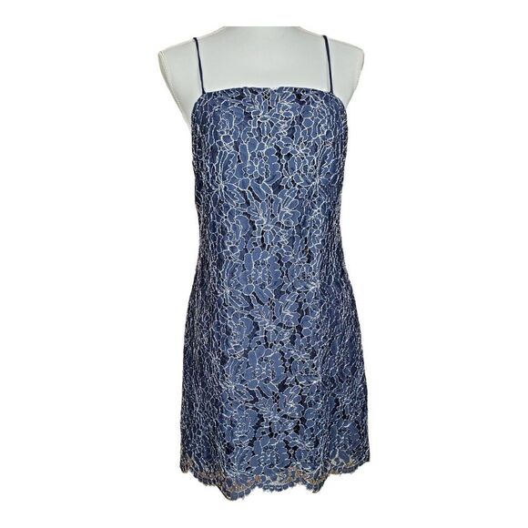 Francesca’s Mi Ami Dress Size Large Lace Blue Glam Cocktail Party Event Prom - Picture 1 of 8